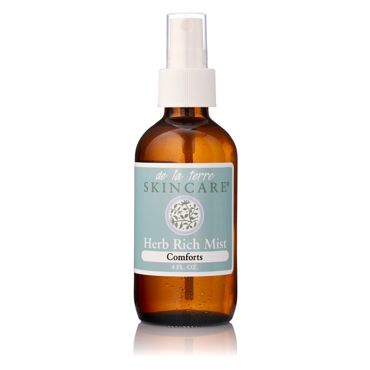 “Herb Rich Mist Supports by De La Terre Skincare in amber glass spray bottle”
