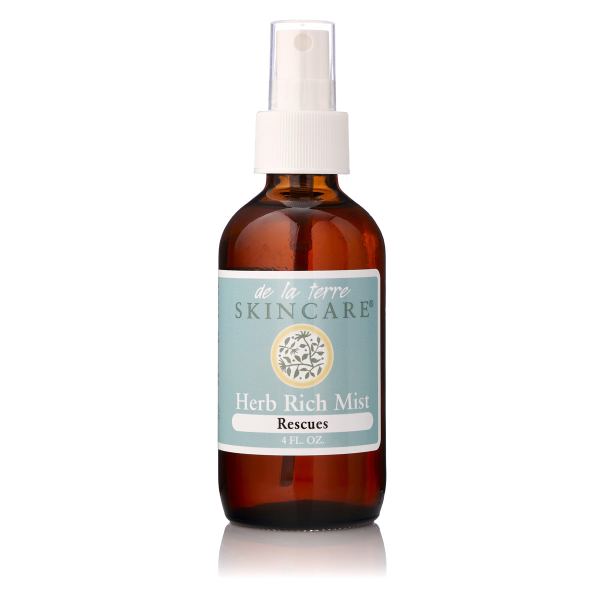 “Herb Rich Mist Supports by De La Terre Skincare in amber glass spray bottle”