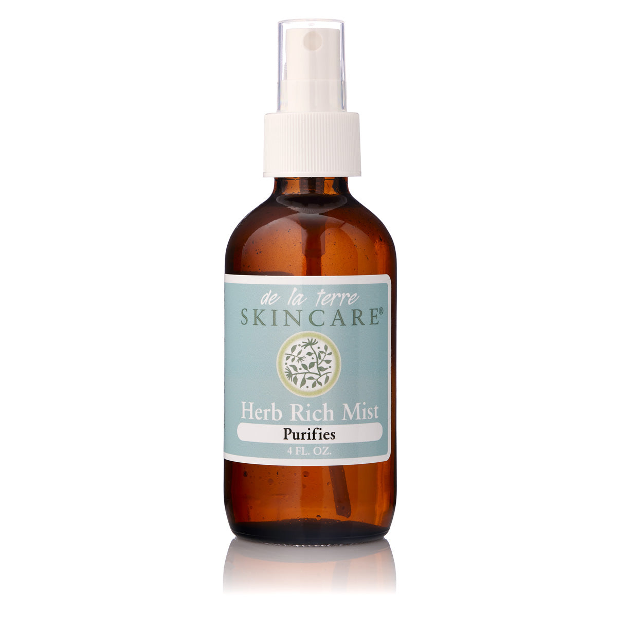 “Herb Rich Mist Purifies by De La Terre Skincare in amber glass spray bottle”
